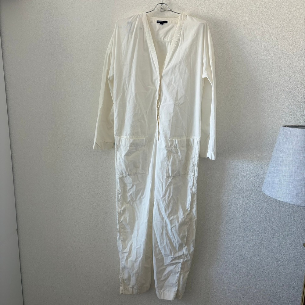 James Perse Jumpsuit Womens 2 Ivory Corduroy Long Sleeve Utility Minimalist